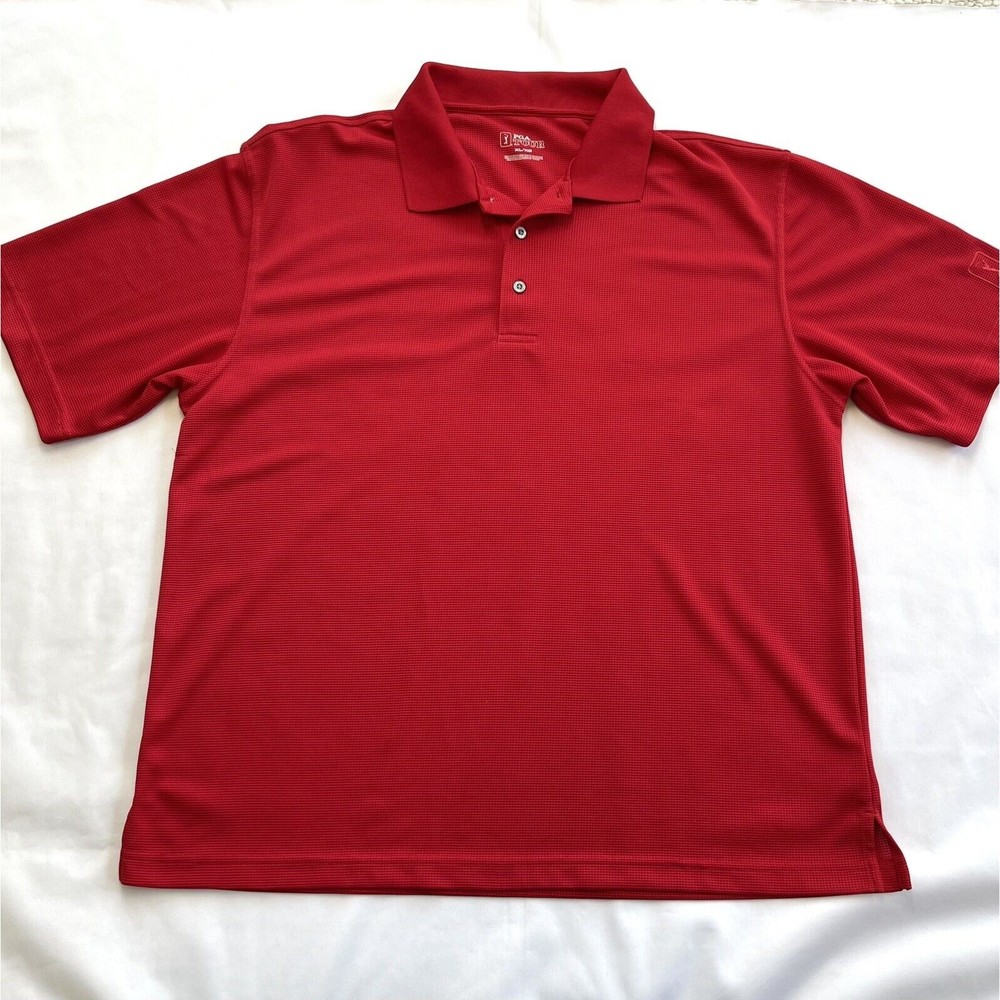 PGA Tour Mens Short Sleeve Golf Tee Shirt Polyester Red Polo Size XL Lightweight